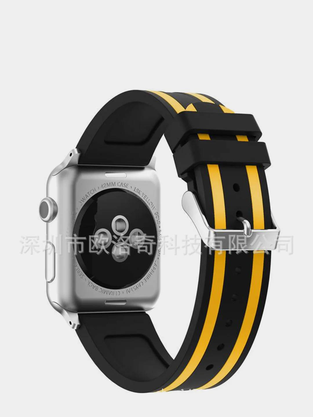 Желтый ремешок для Apple Watch 38 мм. двухцветный с полоской