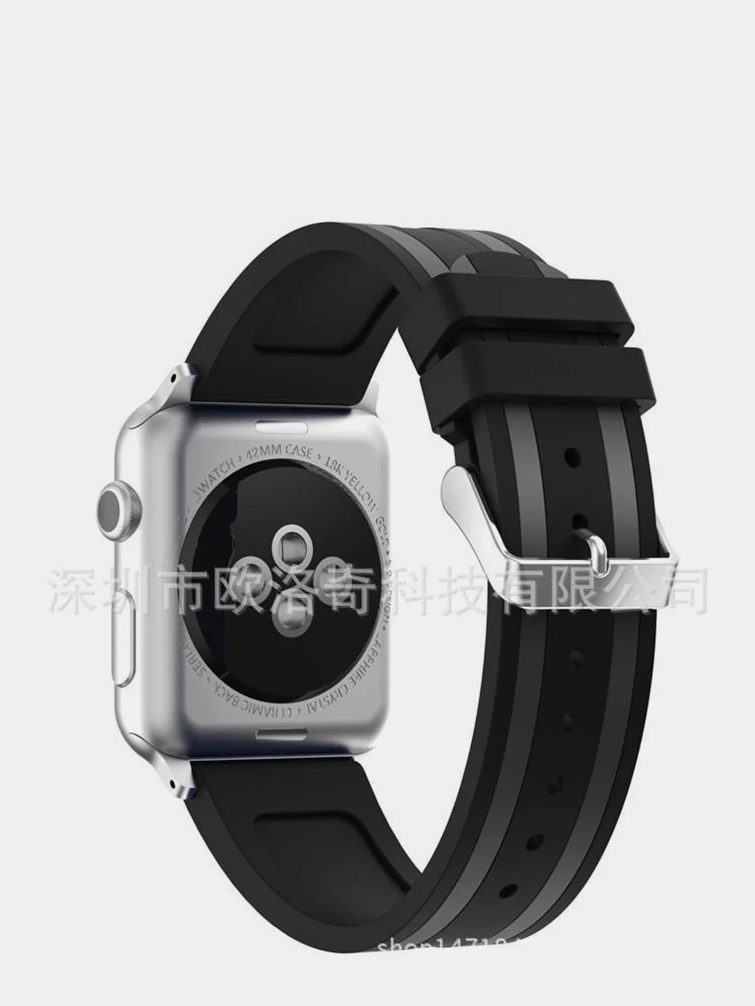 Серый ремешок для Apple Watch 38 мм. двухцветный с полоской