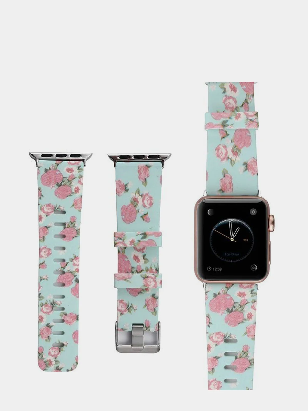 Белый ремешок с цветочным принтом для Apple Watch 38 мм. размер S/L