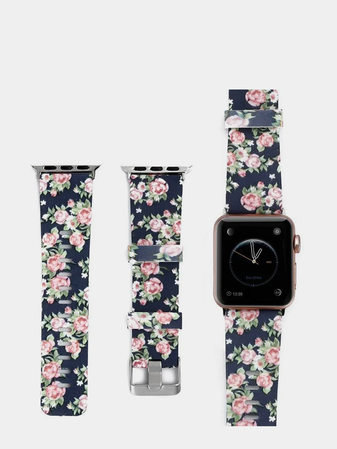 Серебряный ремешок с цветочным принтом для Apple Watch 38 мм. размер S/L