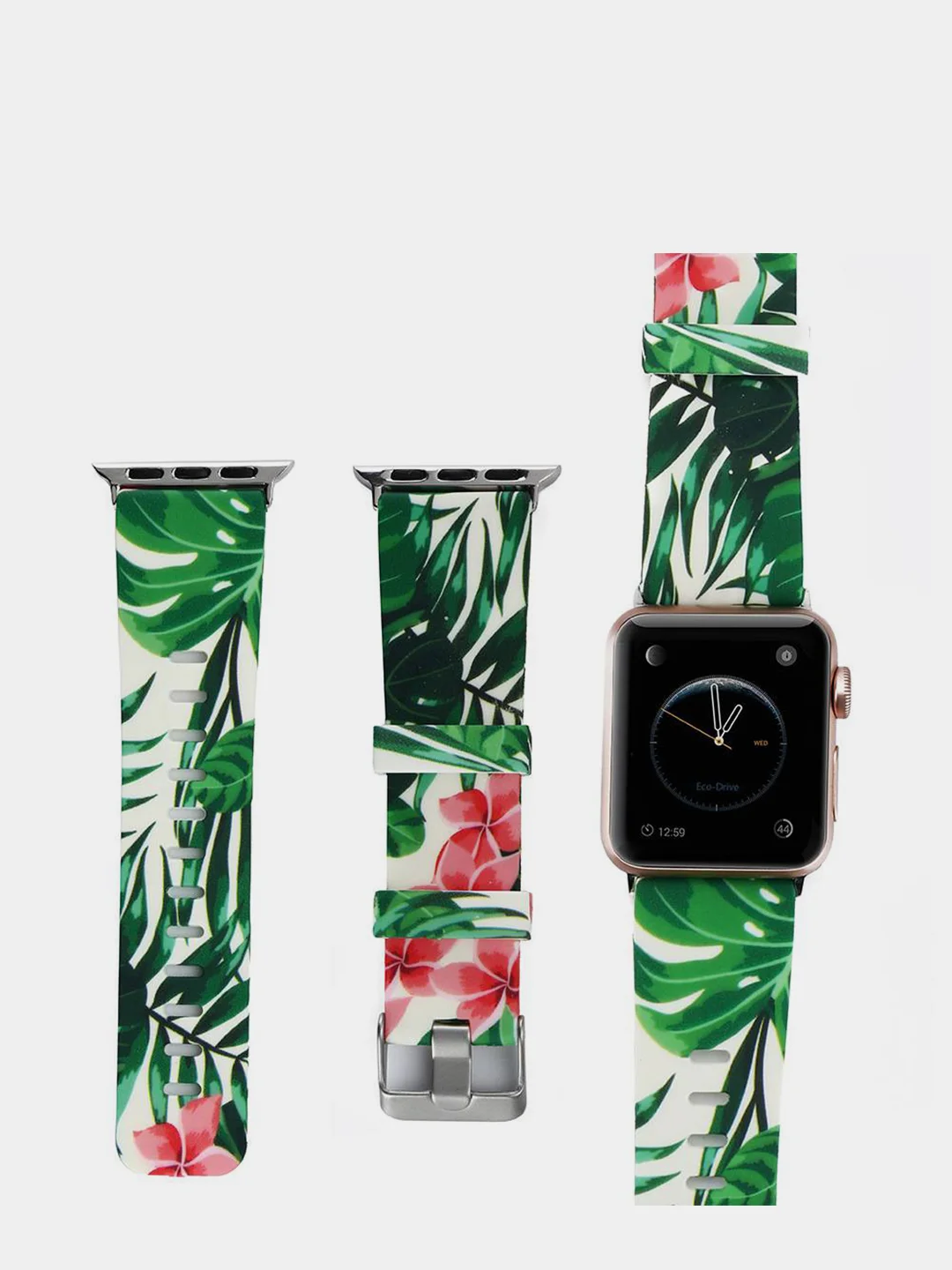 Угольный ремешок с цветочным принтом для Apple Watch 38 мм. размер S/L