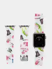 Черный ремешок с цветочным принтом для Apple Watch 38 мм. размер S/L