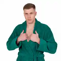 Темно-синий халат махровый мужской с вышивкой "Глава всея семьи"