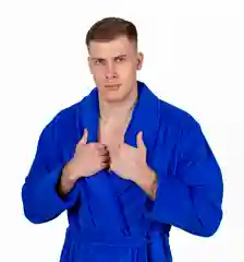 Темно-синий халат махровый мужской с вышивкой "Глава всея семьи"