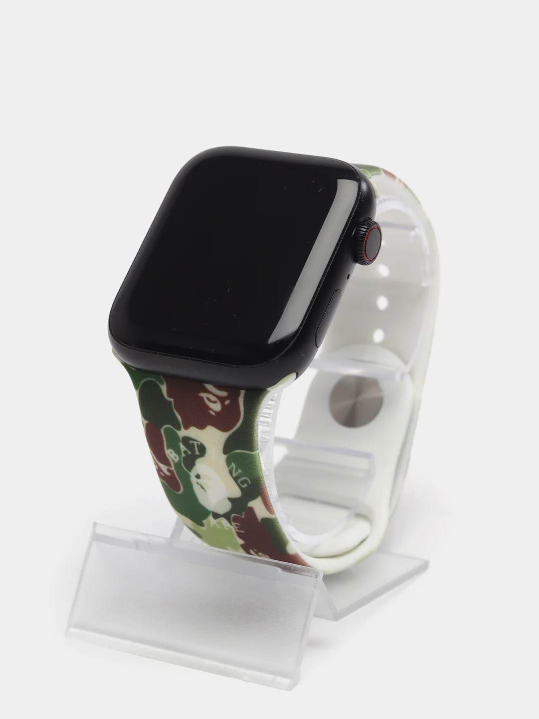 Зелёный хаки ремешок силиконовый с рисунком для Apple Watch