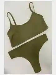Приглушённый хаки комплект нижнего белья: топ и трусы, рубчик