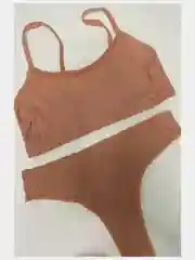Коралловый меланж комплект нижнего белья: топ и трусы, рубчик