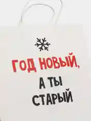 Белый пакет подарочный Новый год, 22 х 22 х 11 см, 17 видов