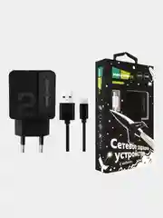 Черный сзу More Choice NC46a, 2USB, 2.4A + кабель Type-C, 1 м