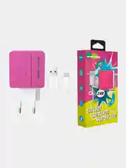 Розовый сзу More Choice NC46a, 2USB, 2.4A + кабель Type-C, 1 м