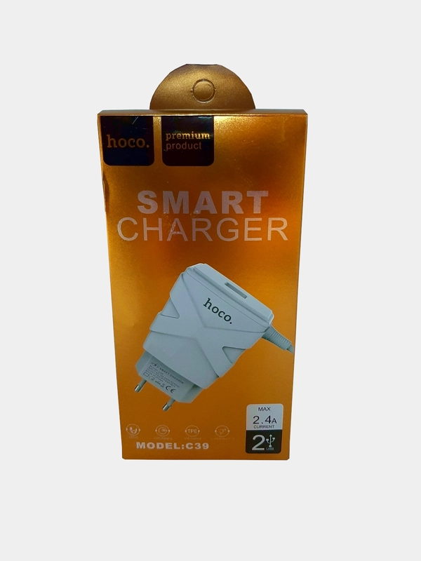 Сетевое зарядное устройство Hoco C39 на 1 USB+ встроенный кабель для iPhone