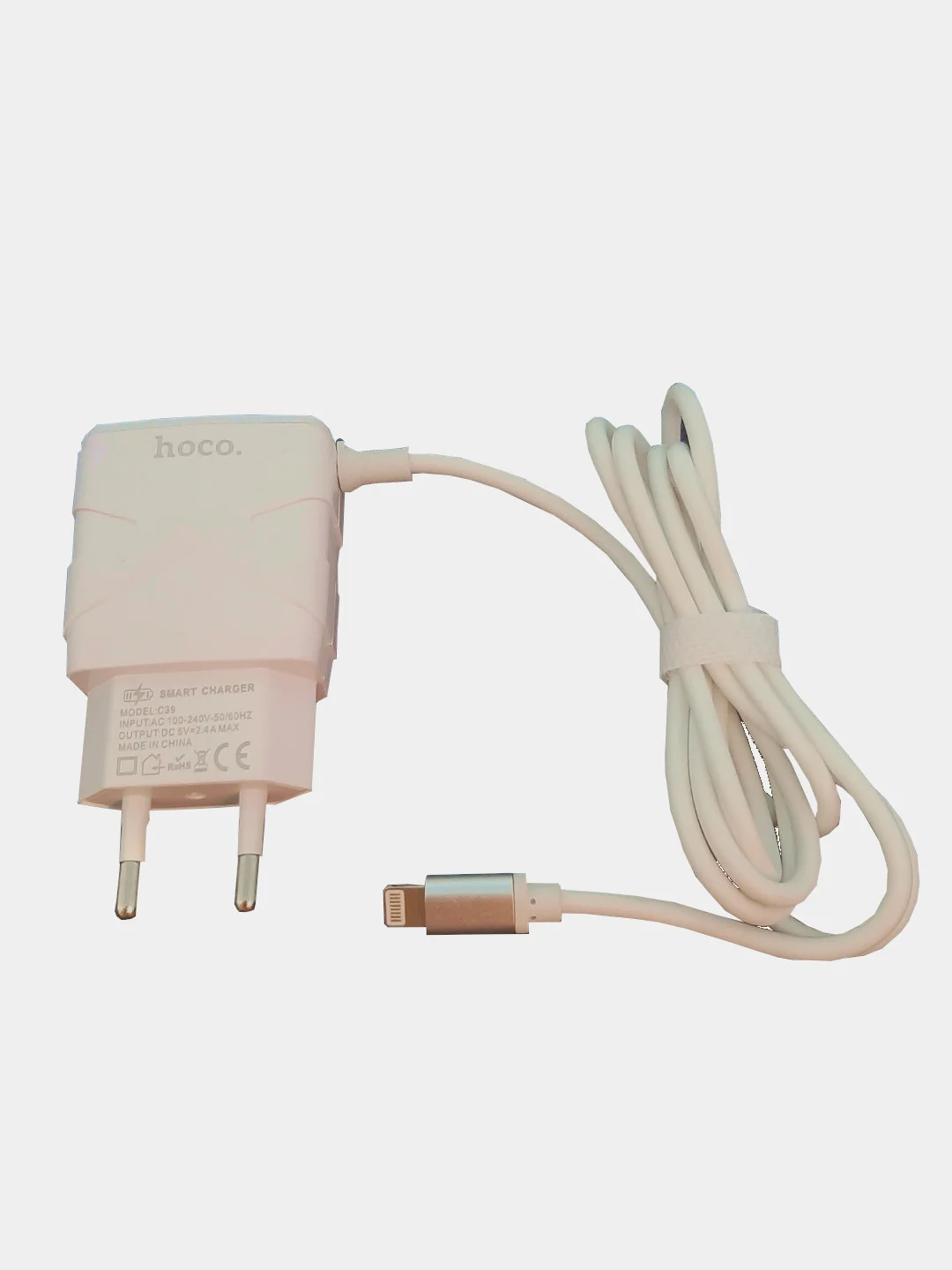 Сетевое зарядное устройство Hoco C39 на 1 USB+ встроенный кабель для iPhone
