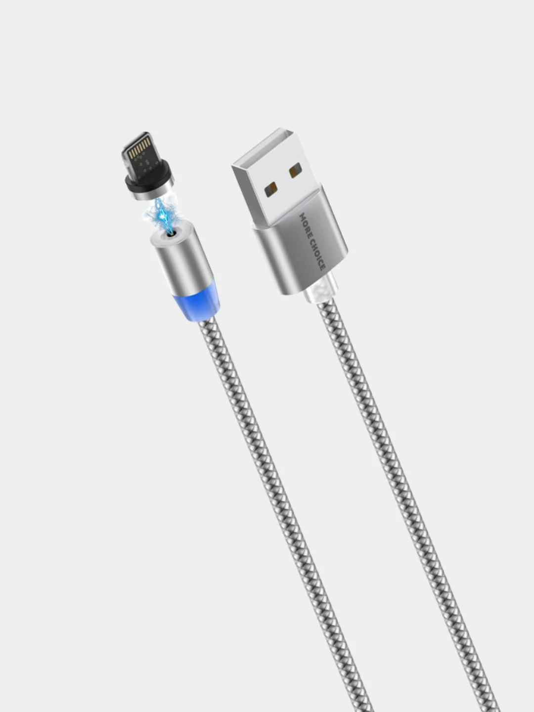 Тёмно-серый кабель USB - Lightning, More Choice K61Si, MAGNETIC, 2.4A, 1 м