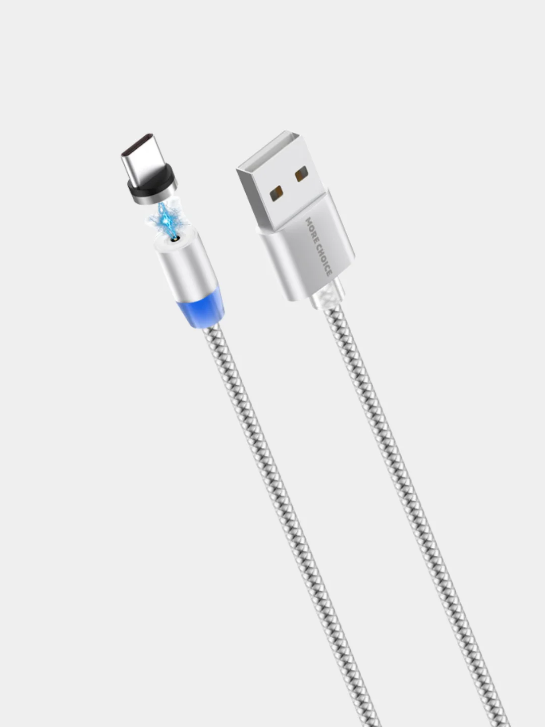 Серебряный кабель USB - Type-C, More Choice K61Sa, MAGNETIC, 3.0A, 1 м