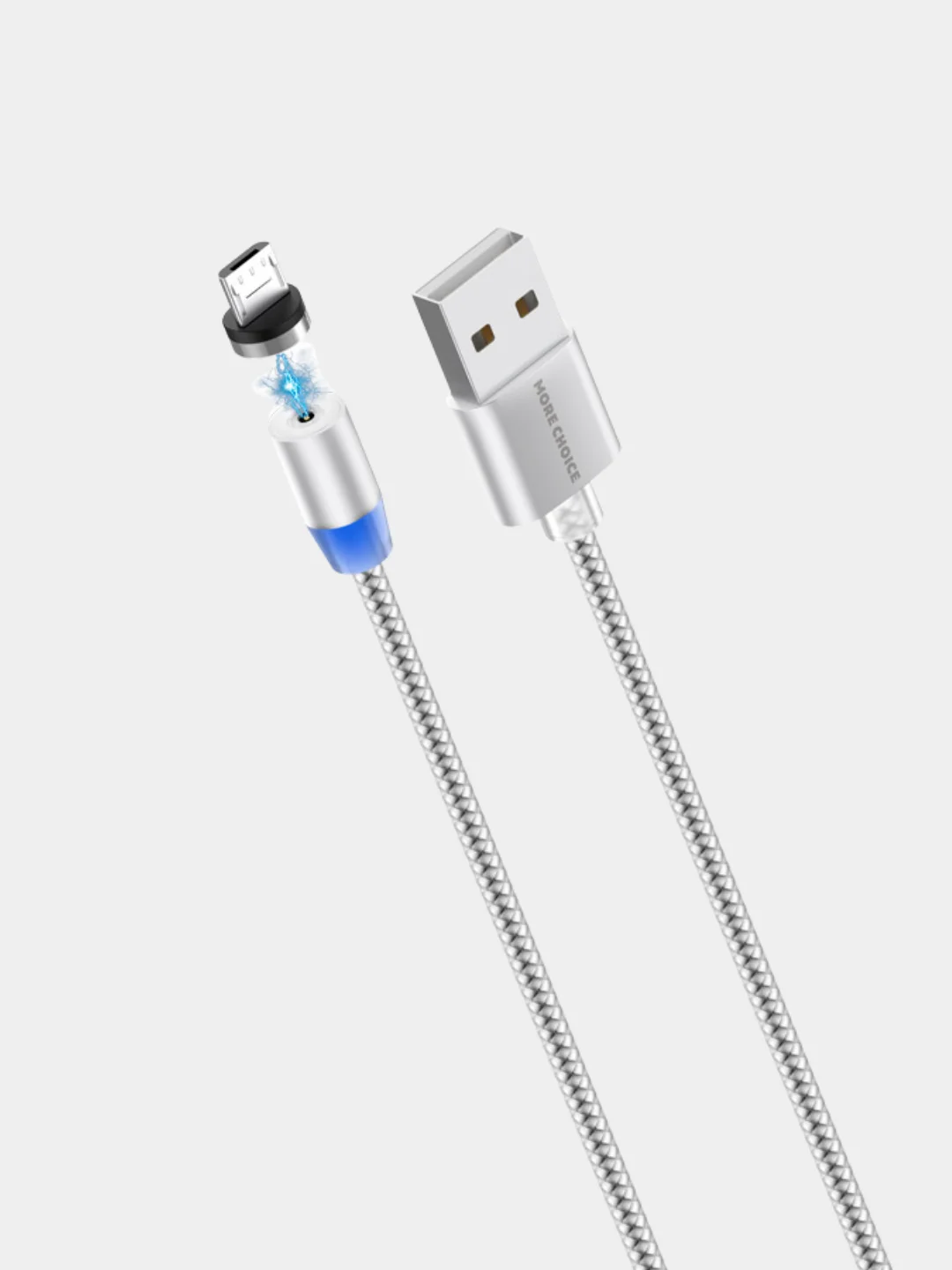 Серебряный кабель USB - Micro USB, More Choice K61Sm, MAGNETIC, 3.0A, 1 м