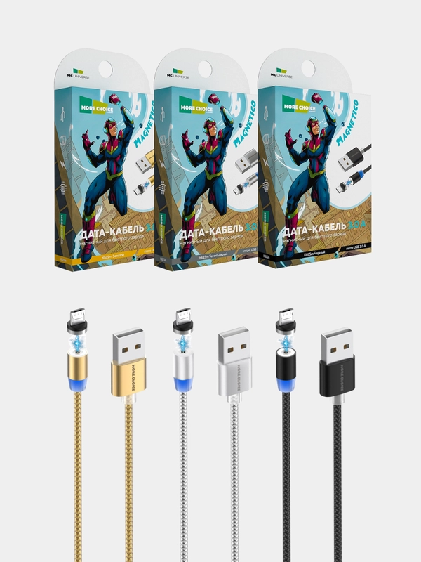 Кабель USB - Micro USB, More Choice K61Sm, MAGNETIC, 3.0A, 1 м