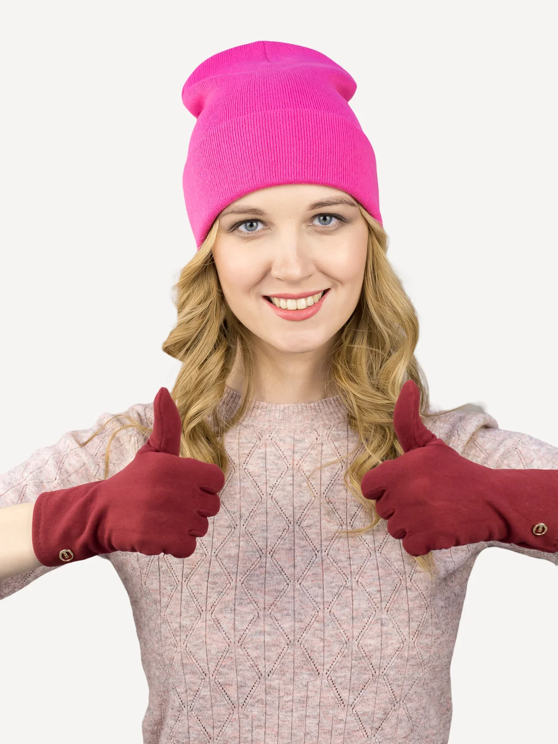 Бордовый перчатки LERAY ФЕНСИ флисовые, однотонные, без подклада, для сенсорных экранов 6-8