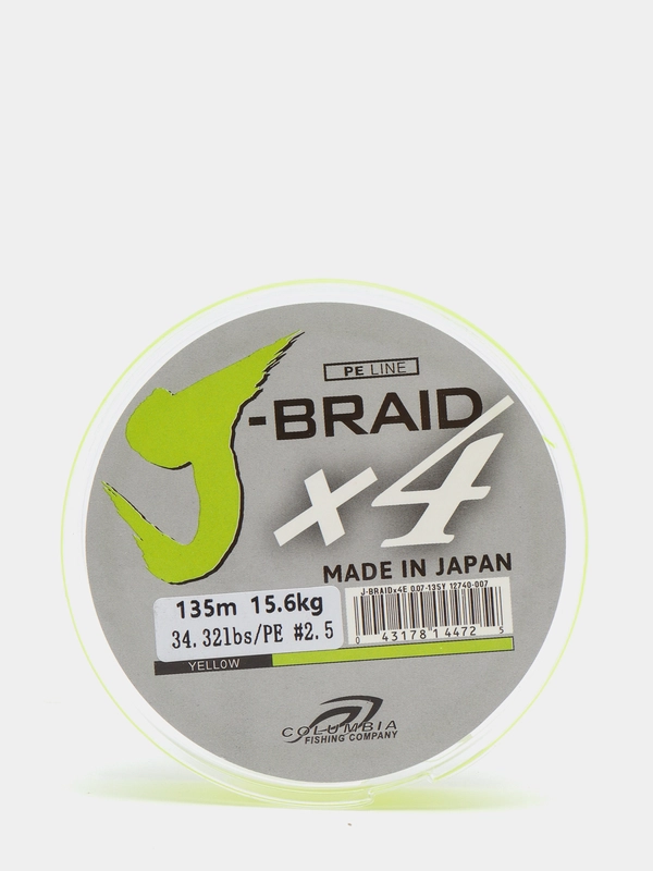 Леска плетёная Columbia J-Braid X4, 135m, жёлтая