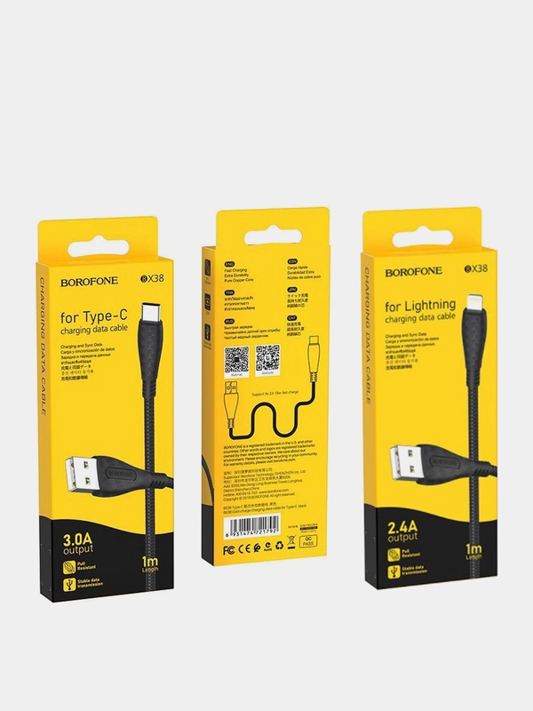 Кабель USB BOROFONE BX38 для зарядки и синхронизации 1м., 2.4А/3A для Type-C , Lightning