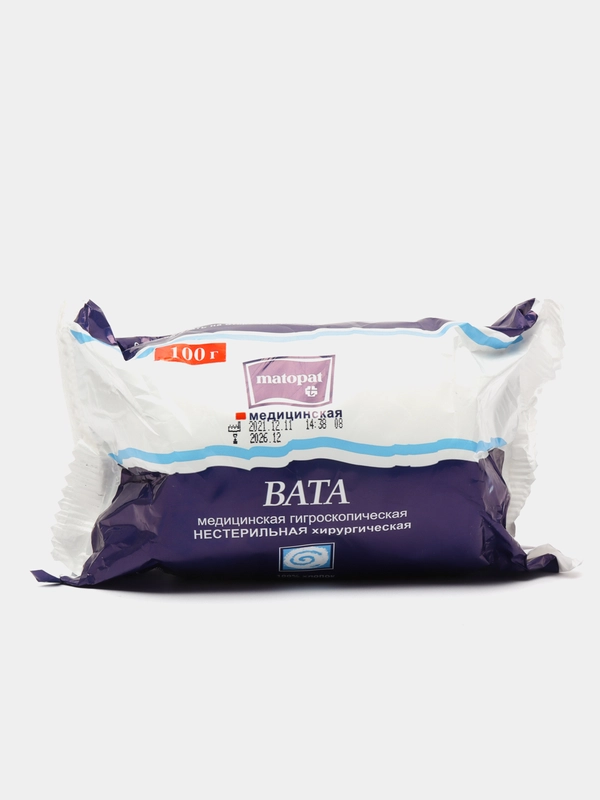 Вата Matopat, хлопок, 100 гр, нестерильная, рулон