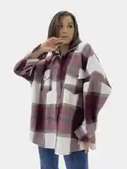 Бирюзовый рубашка фланель, оверсайз, в клетку