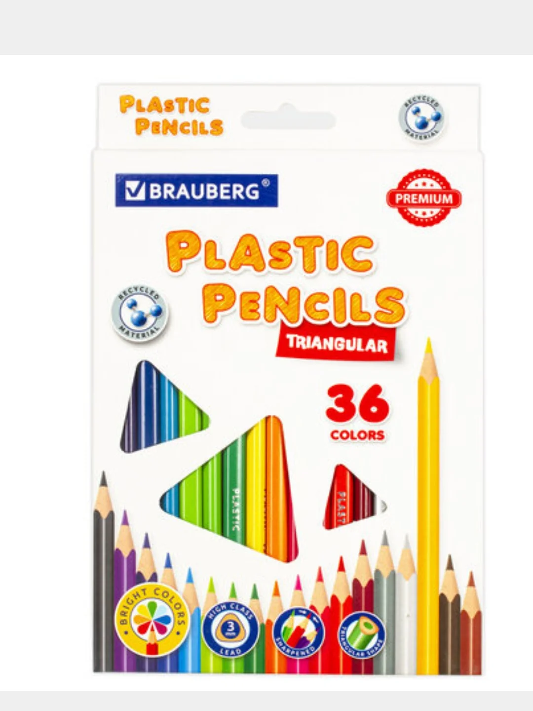 Синий карандаши цветные пластиковые BRAUBERG PREMIUM, 6/12/18/24/36цв трехгранные, грифель 3 мм