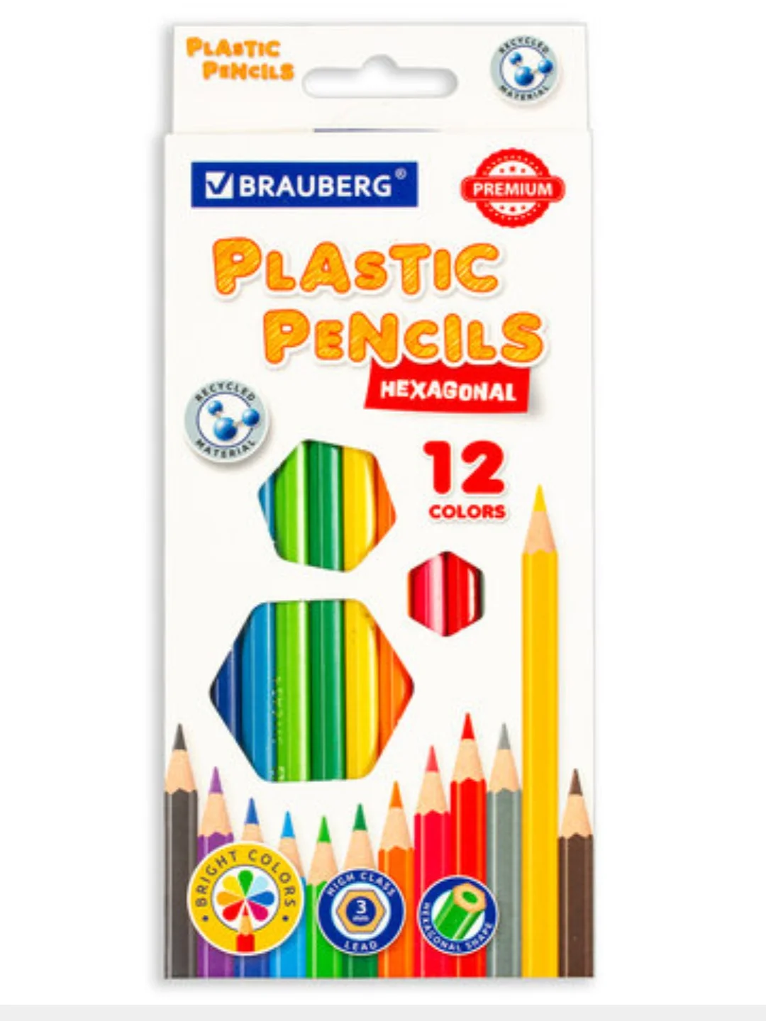 Карандаши цветные пластиковые BRAUBERG PREMIUM, 6/12/18/24/36цв мягкиe,яркие,шестигранные
