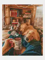 Алмазная мозаика "Рядом с хозяином", 40*50 см на подрамнике
