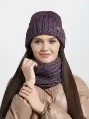 Фиолетовый комплект: шапка и  снуд ЯЛТА