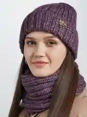 Фиолетовый комплект: шапка и  снуд ЯЛТА