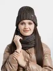 Коричневый комплект: шапка и  снуд ЯЛТА