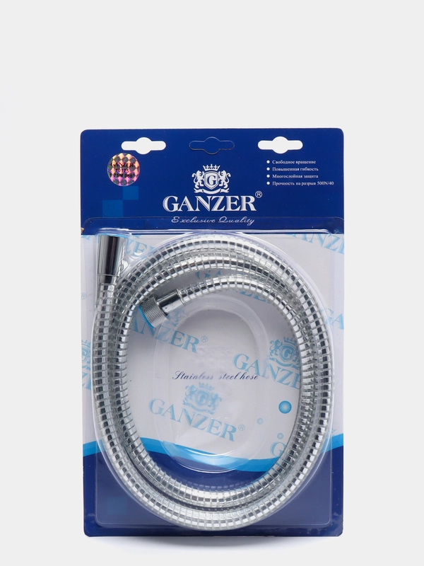GANZER шланг для душа 1,75м в ПВХ оплетке, с защитой от перекручивания, хром