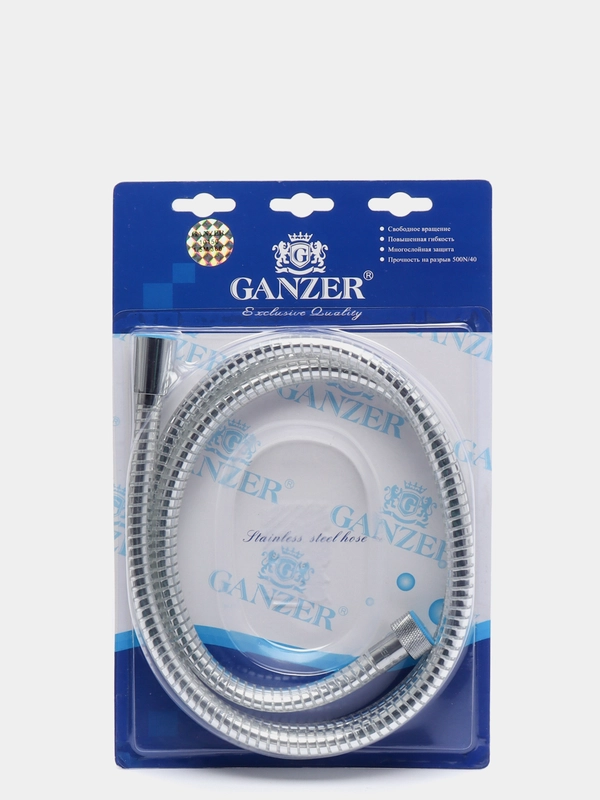 GANZER шланг для душа 1,5 м в ПВХ оплетке, с защитой от перекручивания, хром