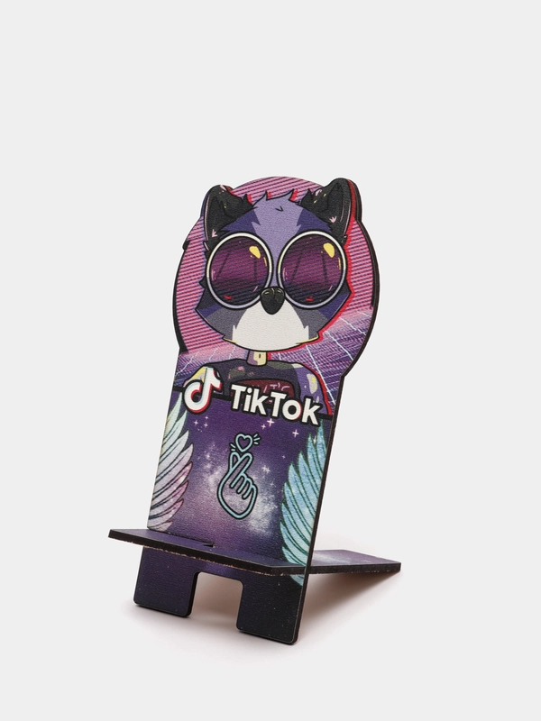 Деревянная подставка под телефон "Кот в очках" Tik Tok (Тик Ток)