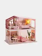 Розовый конструктор интерьерный, кукольный игрушечный дом, румбокс двухэтажный Собери сам