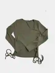 Зелёный хаки лонгслив женский, хлопок, с вырезом каре