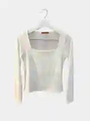 Белый лонгслив женский, хлопок, с вырезом каре