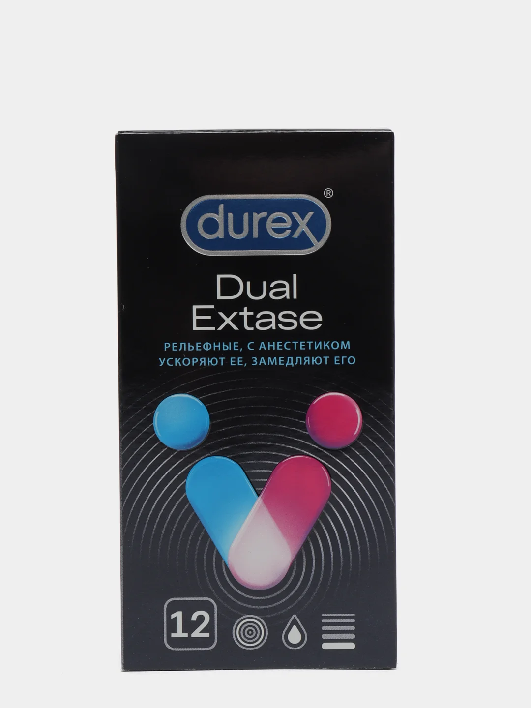 Презервативы Durex "Dual Extase" рельефные с анестетиком, 12 штук