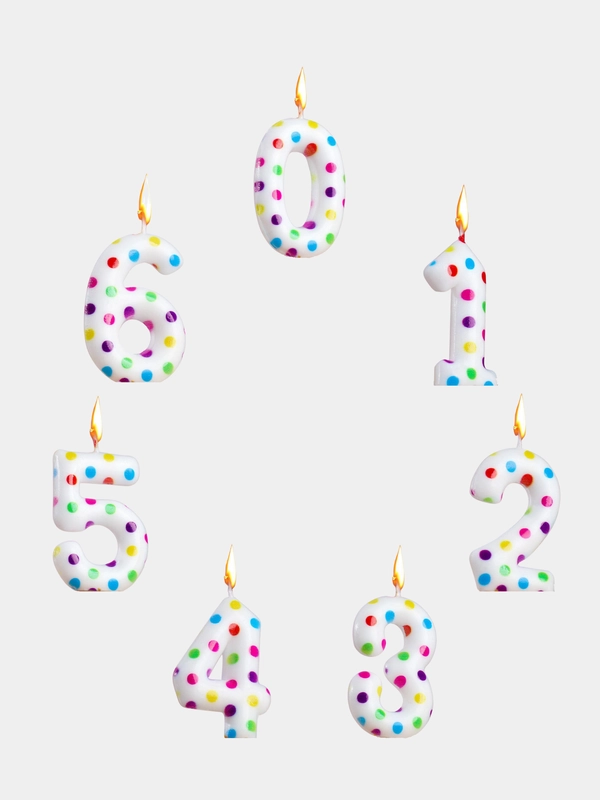 Свеча в торт "Цветное конфетти", цифра: 0, 1, 2, 3, 4, 5, 6, 7, 8, 9, х 5.5 см