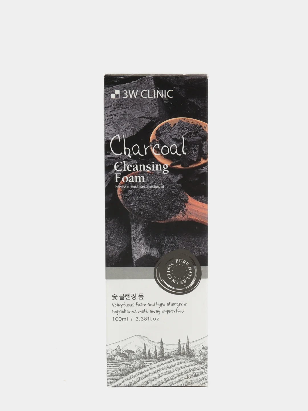 Пенка для умывания 3W Clinic Charcoal Cleansing Foam, с древесным углём, натуральная