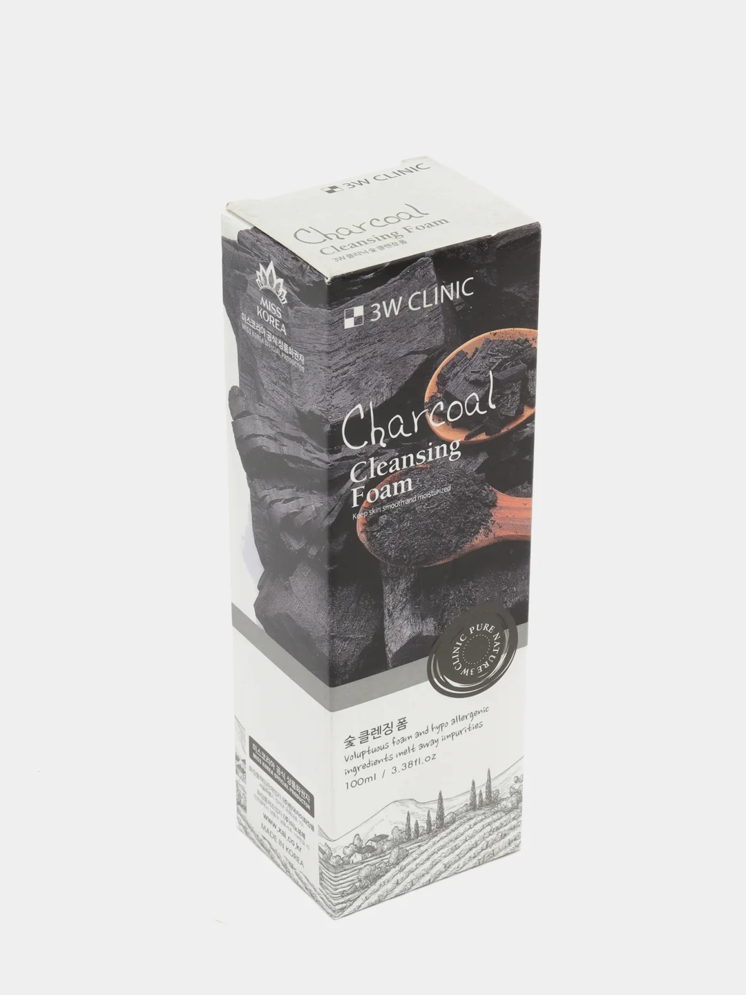 Пенка для умывания 3W Clinic Charcoal Cleansing Foam, с древесным углём, натуральная