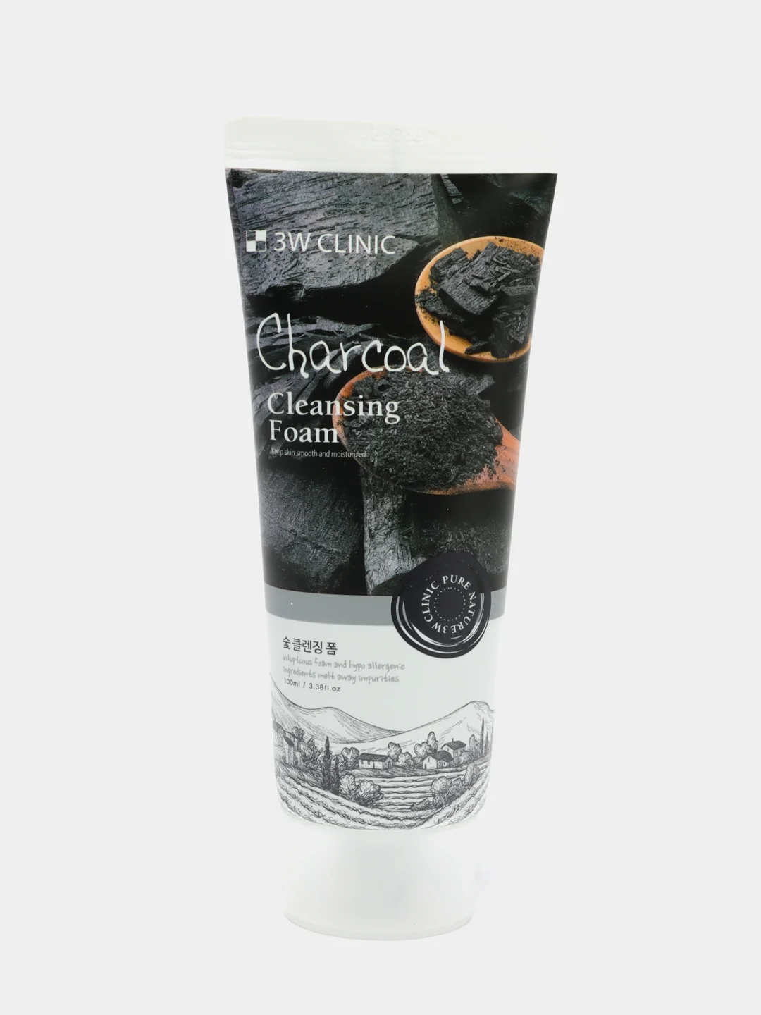 Пенка для умывания 3W Clinic Charcoal Cleansing Foam, с древесным углём, натуральная