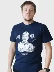 Синий футболка с принтом, унисекс