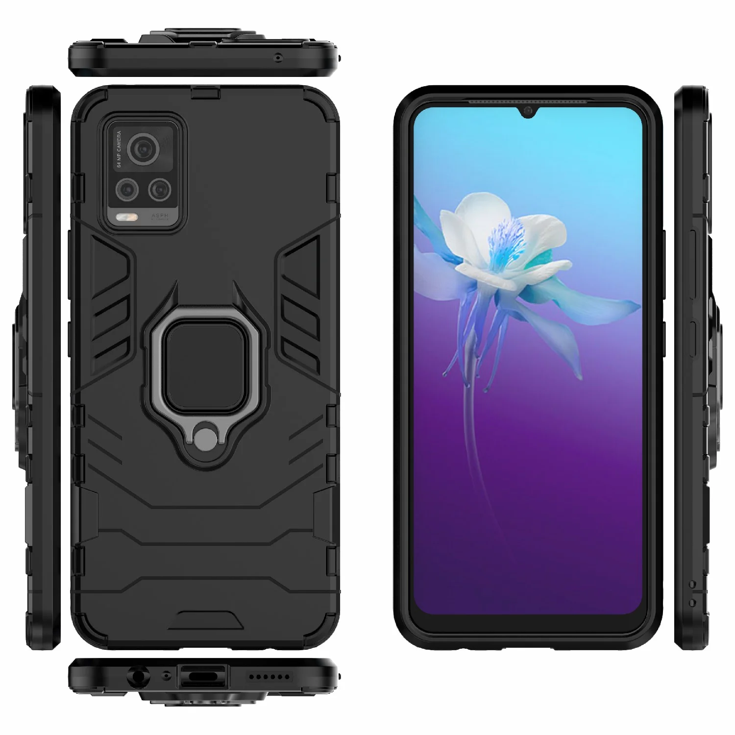 Чехол противоударный с кольцом-держателем на Vivo V20 (Виво В20)