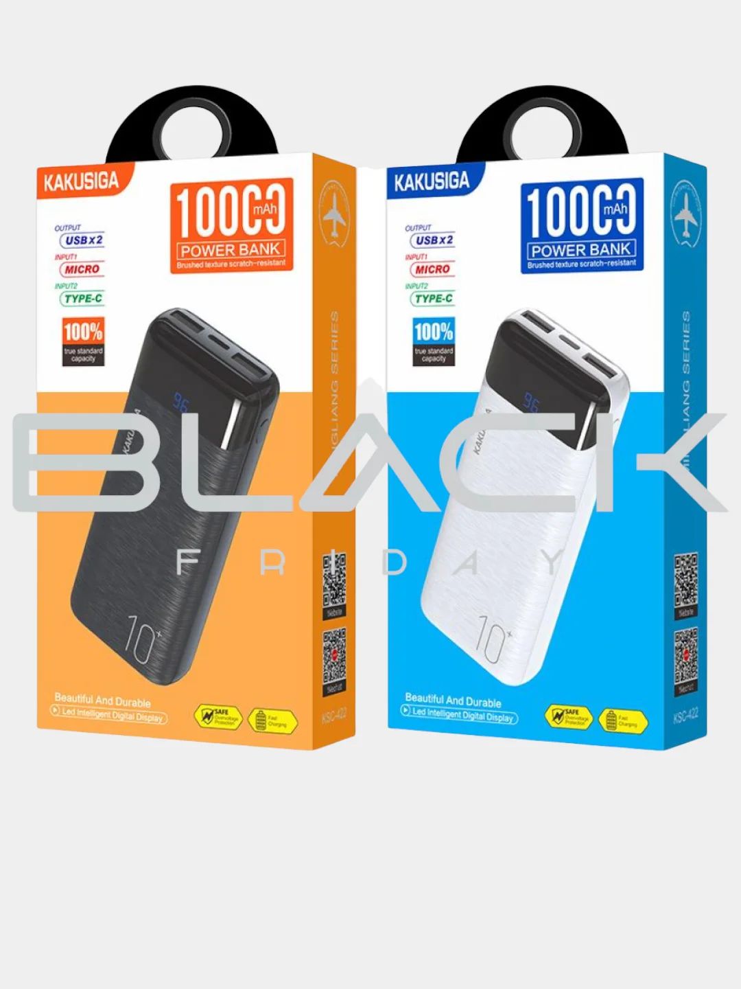 Черный внешний аккумулятор, 10000 mAh