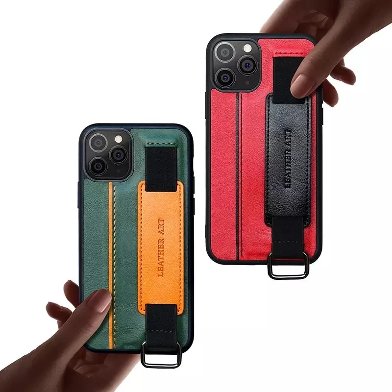 Коричневый чехол кожаный на iPhone 11 / 12 / 13 Pro Max с держателем-подставка айфон карты