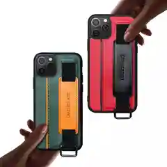 Коричневый чехол кожаный на iPhone 11 / 12 / 13 Pro Max с держателем-подставка айфон карты