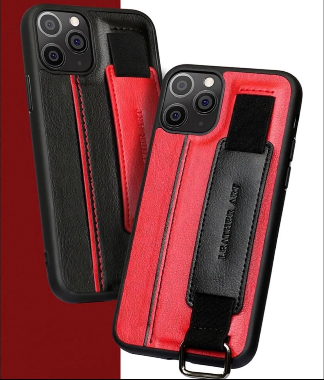 Коричневый чехол кожаный на iPhone 11 / 12 / 13 Pro Max с держателем-подставка айфон карты