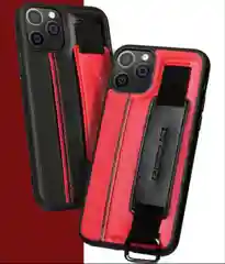 Коричневый чехол кожаный на iPhone 11 / 12 / 13 Pro Max с держателем-подставка айфон карты