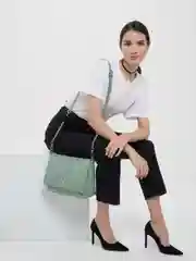 Зеленый сумка стеганая женская, через плечо, экокожа